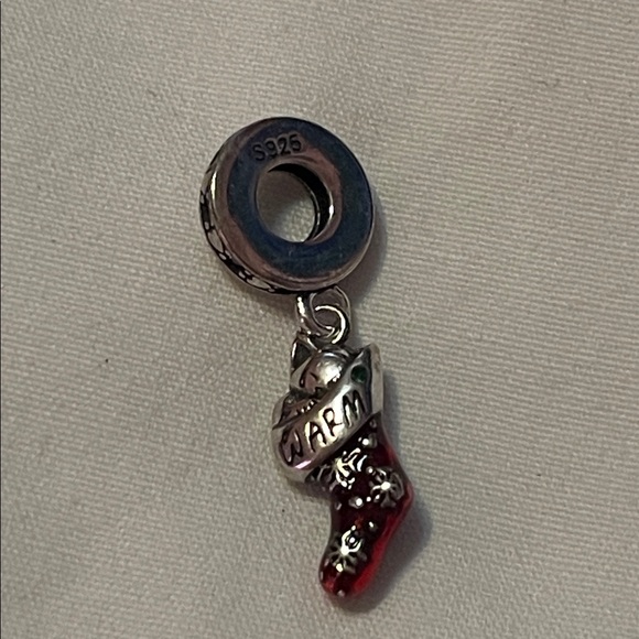 Pandora 925 Silver & Red Christmas Stocking Charm Pendant engraved Warm & Home - Picture 9 of 10